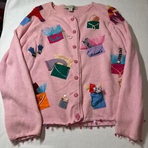 RARE David Brooks Pink Cardigan Sweater Embellished Shopping Boutique Medium